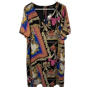 NWT Thalia Sodi‎ Shift Dress Midi Multicolor Women XL Wedding Chain Scarf Print